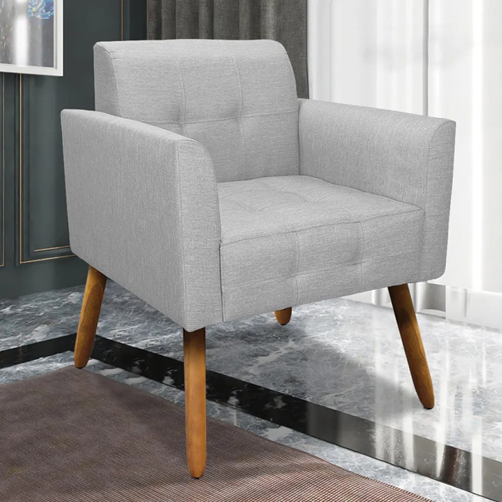 Poltrona Decorativa Pés Palito Karen Linho Cinza G19 - Gran Belo