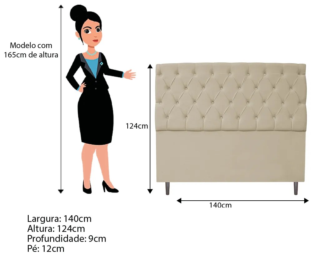 Kit Cabeceira e Calçadeira Liverpool 140 cm Casal Corano Bege - ADJ Decor