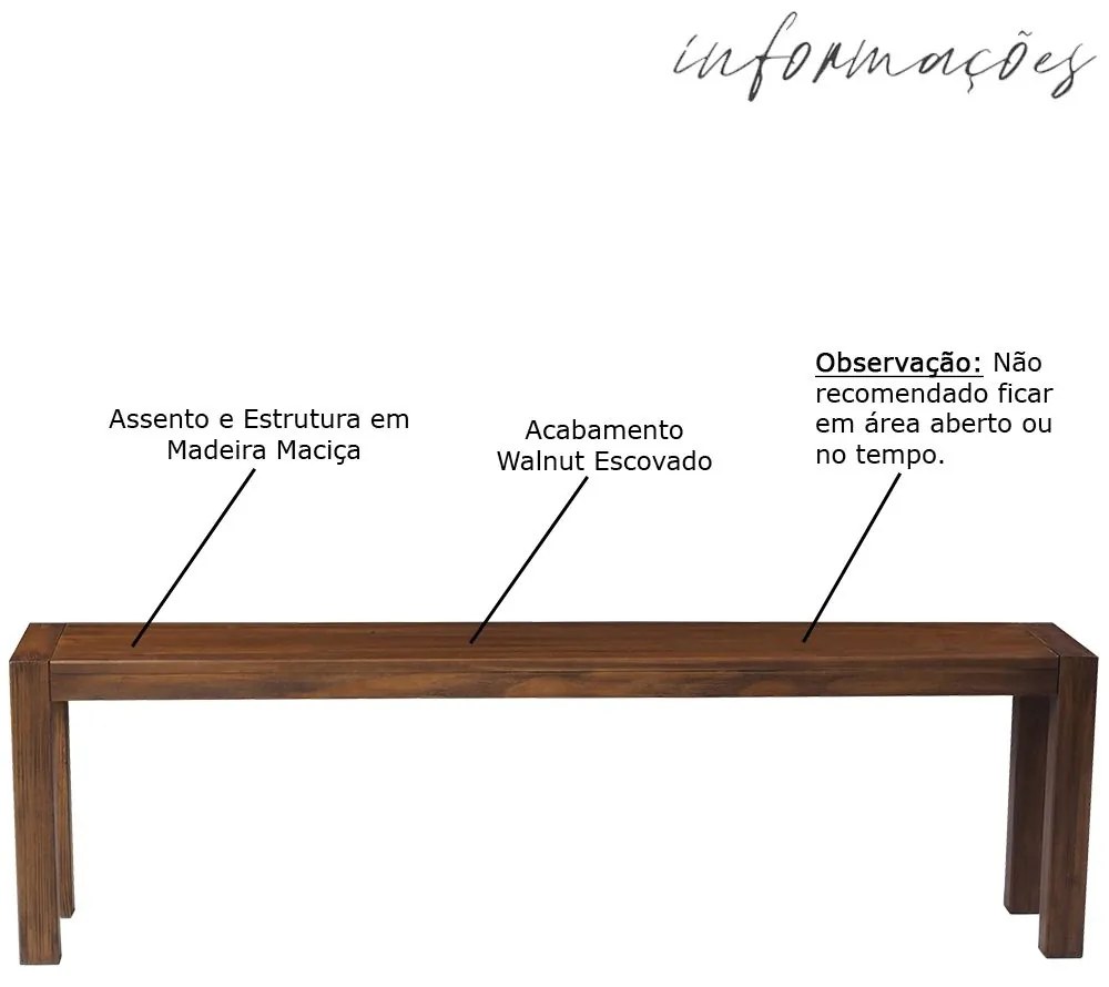 Banco Decorativo para Varanda Cozinha Dumai 190cm Madeira Maciça Walnut Escovado G54 - Gran Belo