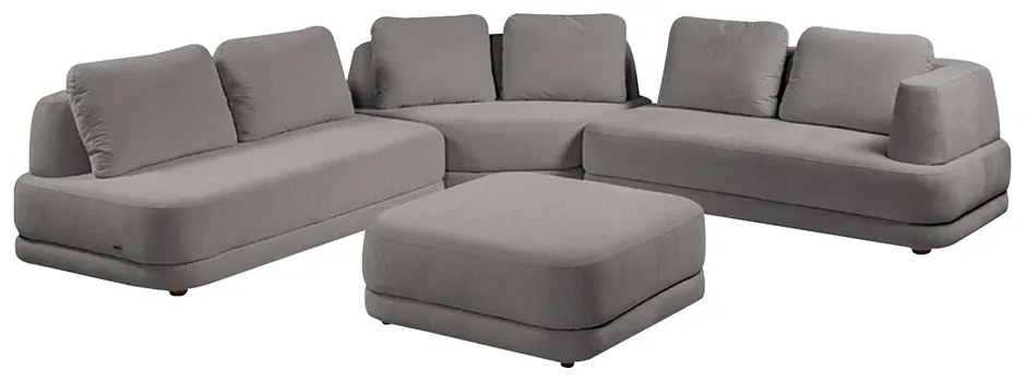 Sofá de Canto Modulado Vercelli 442cm com Almofadas Soltas e Puff Veludo Luxo Cinza G92 - Gran Belo