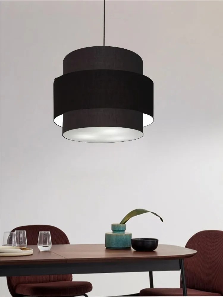 Lustre Pendente Cilíndrico Md-4384 Cúpula em Tecido Preta Tam 50cm