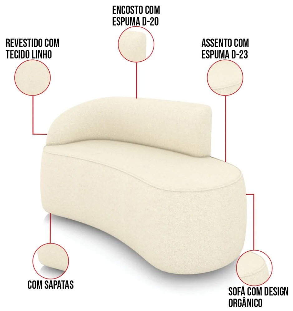 Sofá 2 Lugares Orgânico 140cm Morgan e 2 Poltronas Lua Linho Bege D03 - D'Rossi