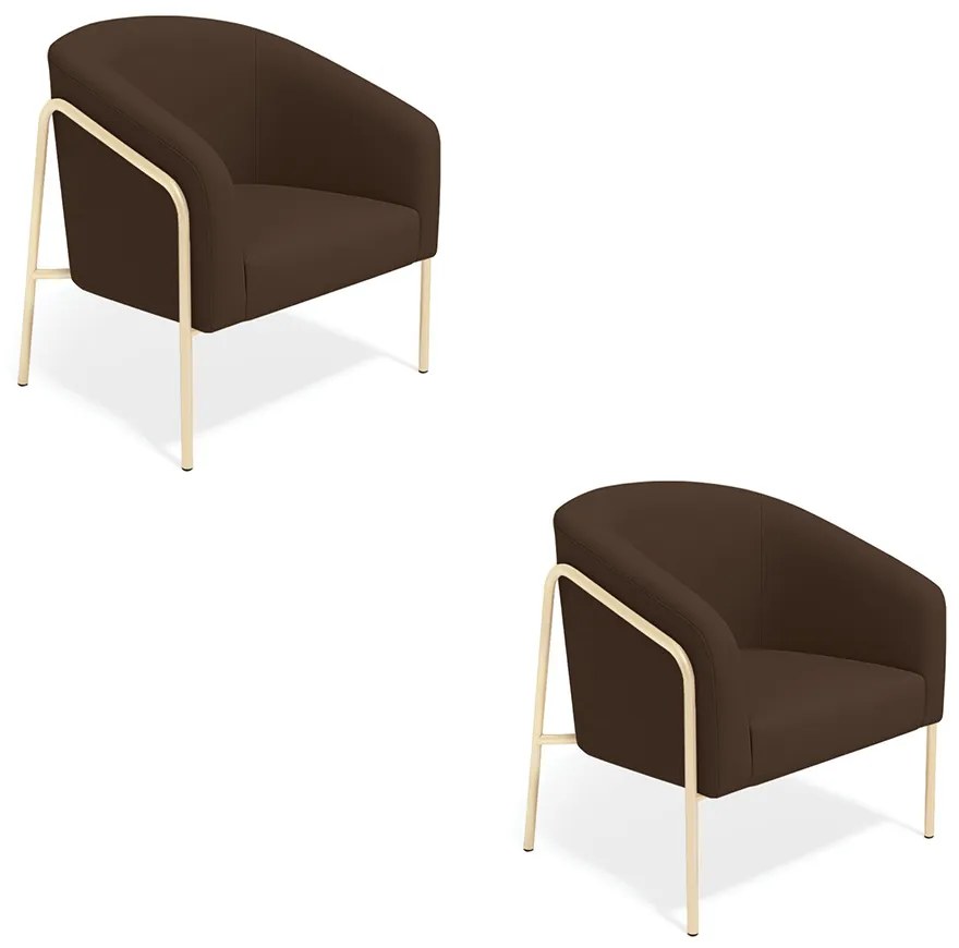 Poltrona Sala Industrial Alta Champanhe Kit 2 Stella Suede D03 - D'Rossi - Marrom