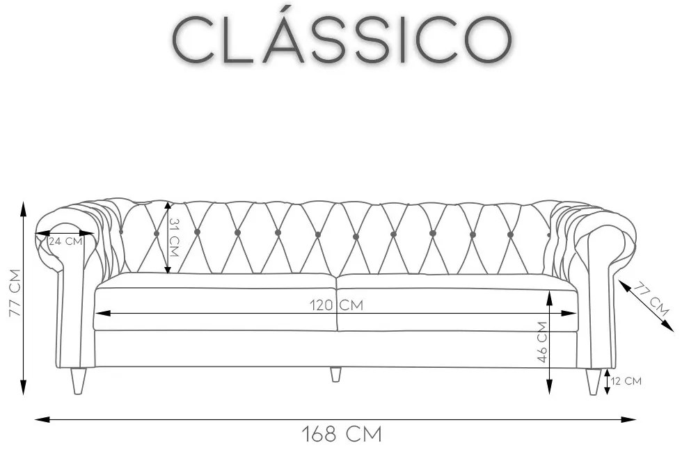 Sofá 2 Lugares Clássico 168cm Couro Marrom G28 - Gran Belo