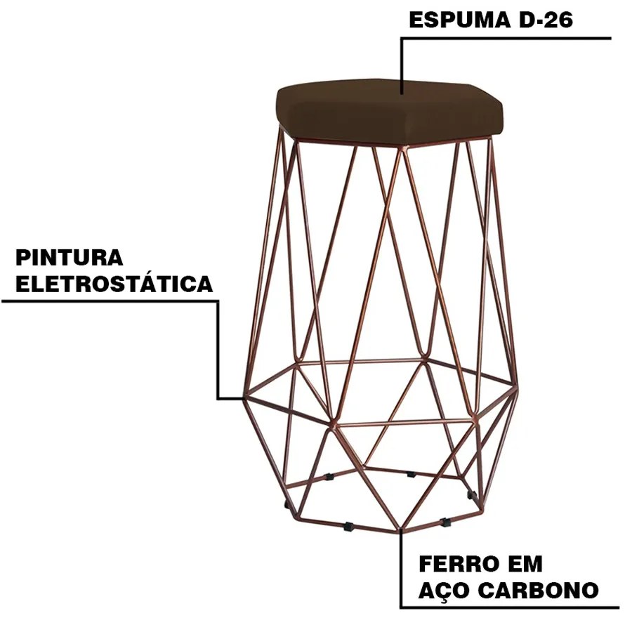 Kit 2 Banqueta Decorativa Rubel Base Bronze Suede Marrom G41 - Gran Belo