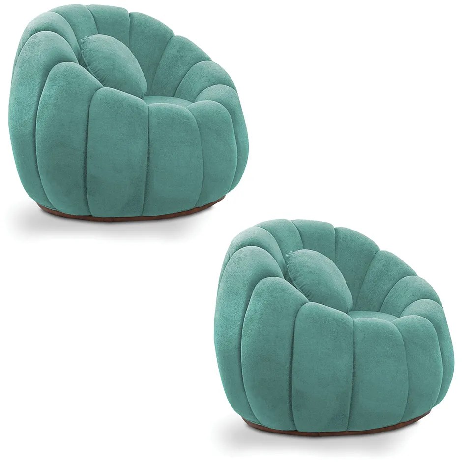 Poltrona Decorativa Orgânica para Sala Kit 2 Cloud Bouclê E03 - D'Rossi - Azul Turquesa