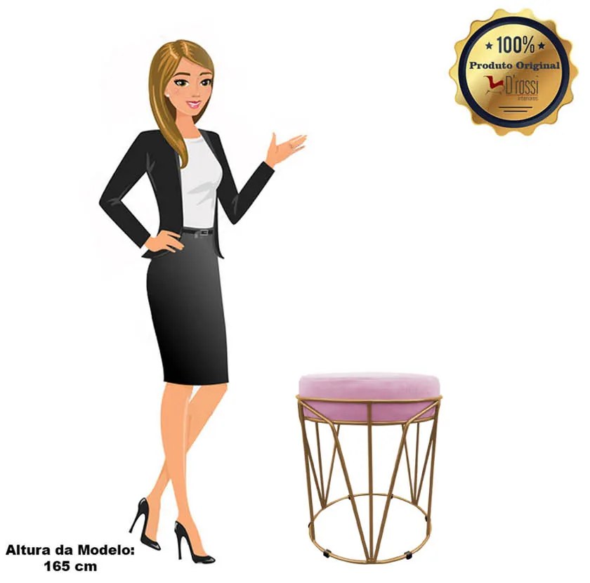 Puff Multiuso com Mesa Babu 2 em 1 Suede Rosa Bebê Base Dourado - D'Rossi