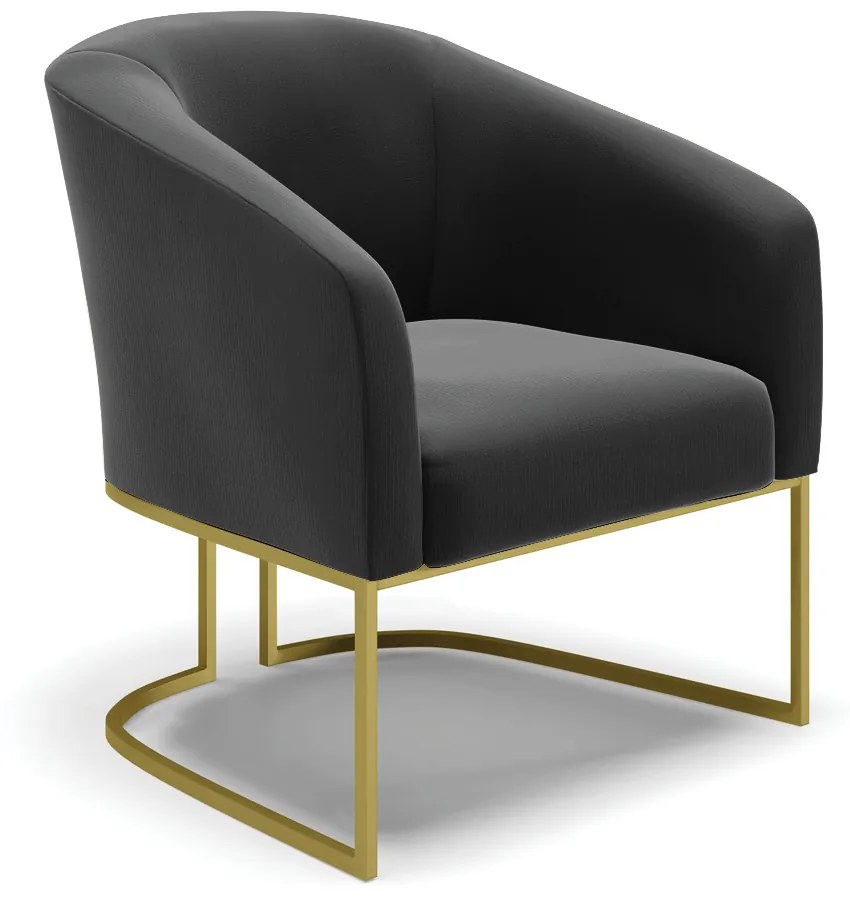 Namoradeira e 2 Poltronas Base Industrial Dourado Stella Suede D03 - D'Rossi - Preto