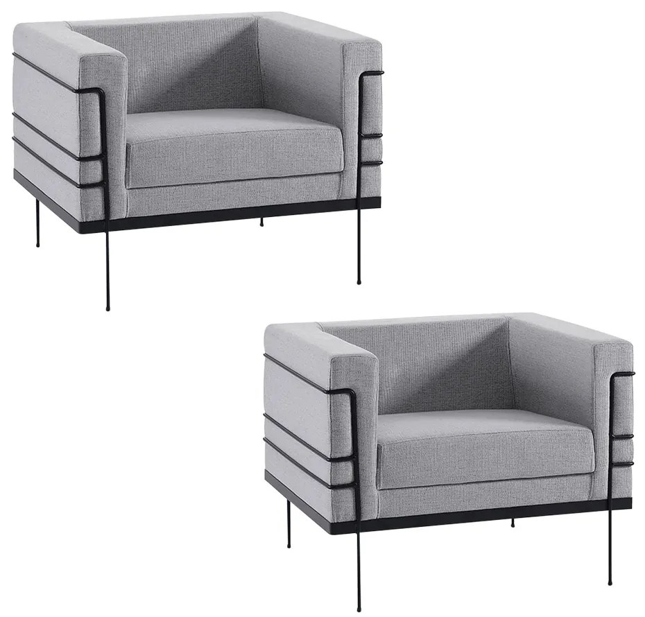 Kit 2 Poltronas Decorativas Base de Aço Preto Jeanneret-Gris Linhão Cinza G17 - Gran Belo