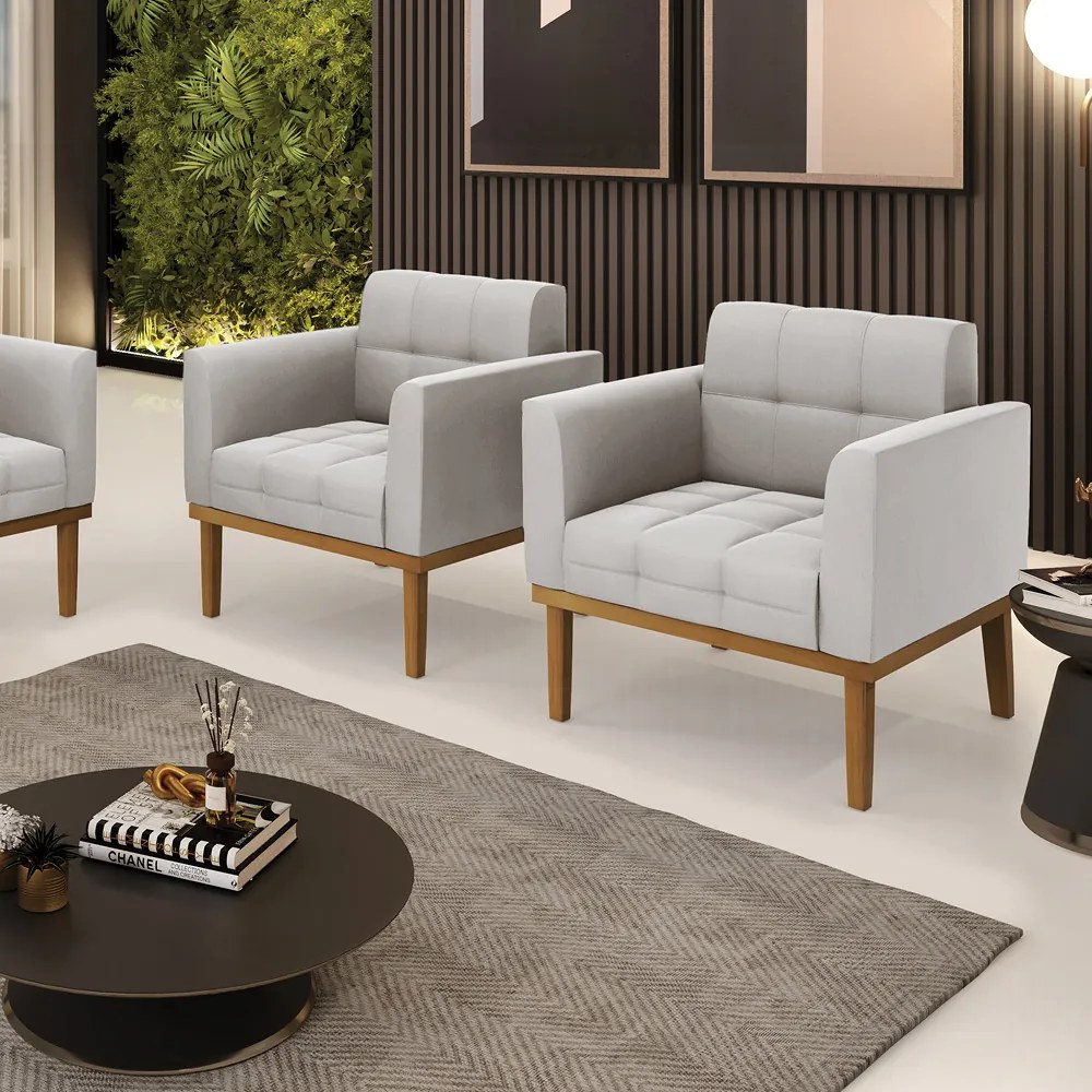 Kit 2 Poltronas Decorativas Karen Pés Fixo em Madeira Castanho Veludo Cinza G19 - Gran Belo