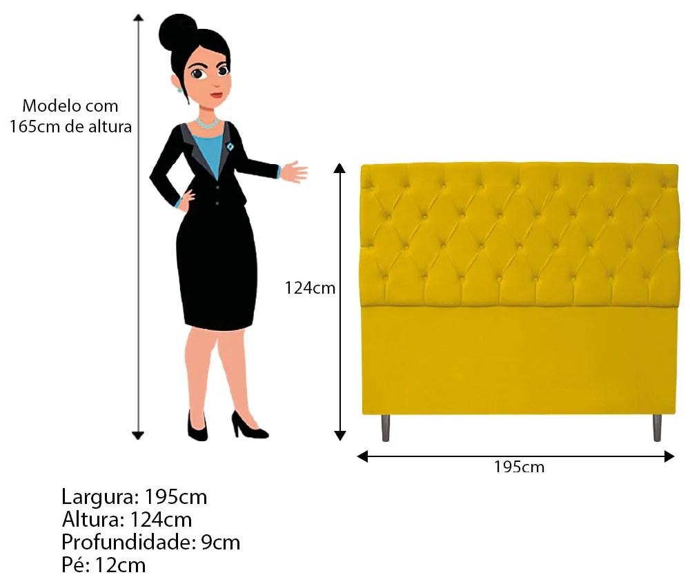Kit Cabeceira e Calçadeira Liverpool 195 cm King Size Suede Amarelo - ADJ Decor