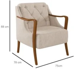 Poltrona Decorativa para Sala de Estar Capitonê Lapa Z32 Linho Cru Lis