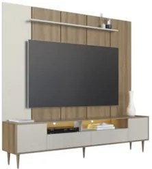 Estante Painel TV 75 Pol com LED 200cm Bianco Mel/Arenas A05 - Mpozena