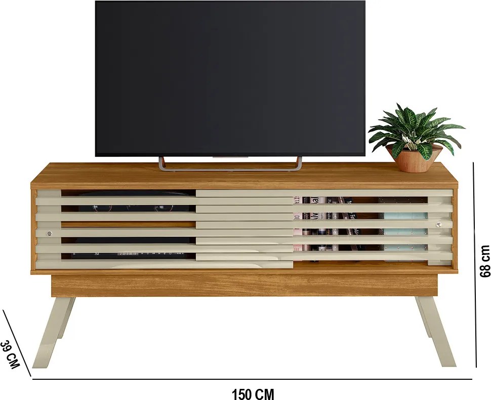 Rack TV 65 Pol 150cm Bancada para Sala Orlin Cumaru/Opala M20 - D'Rossi