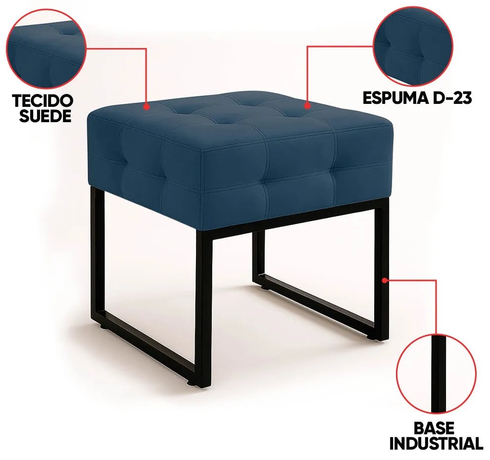 Poltrona Sala e Puff Decorativo Industrial Elisa Suede D03 - D'Rossi - Azul Marinho
