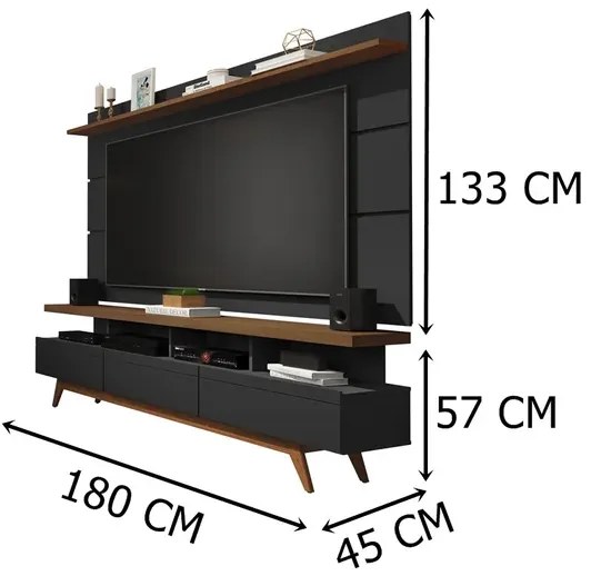 Conjunto Rack E Painel Vivare 1.8 Wood E Buffet Celta Black/Freijó - Giga Móveis