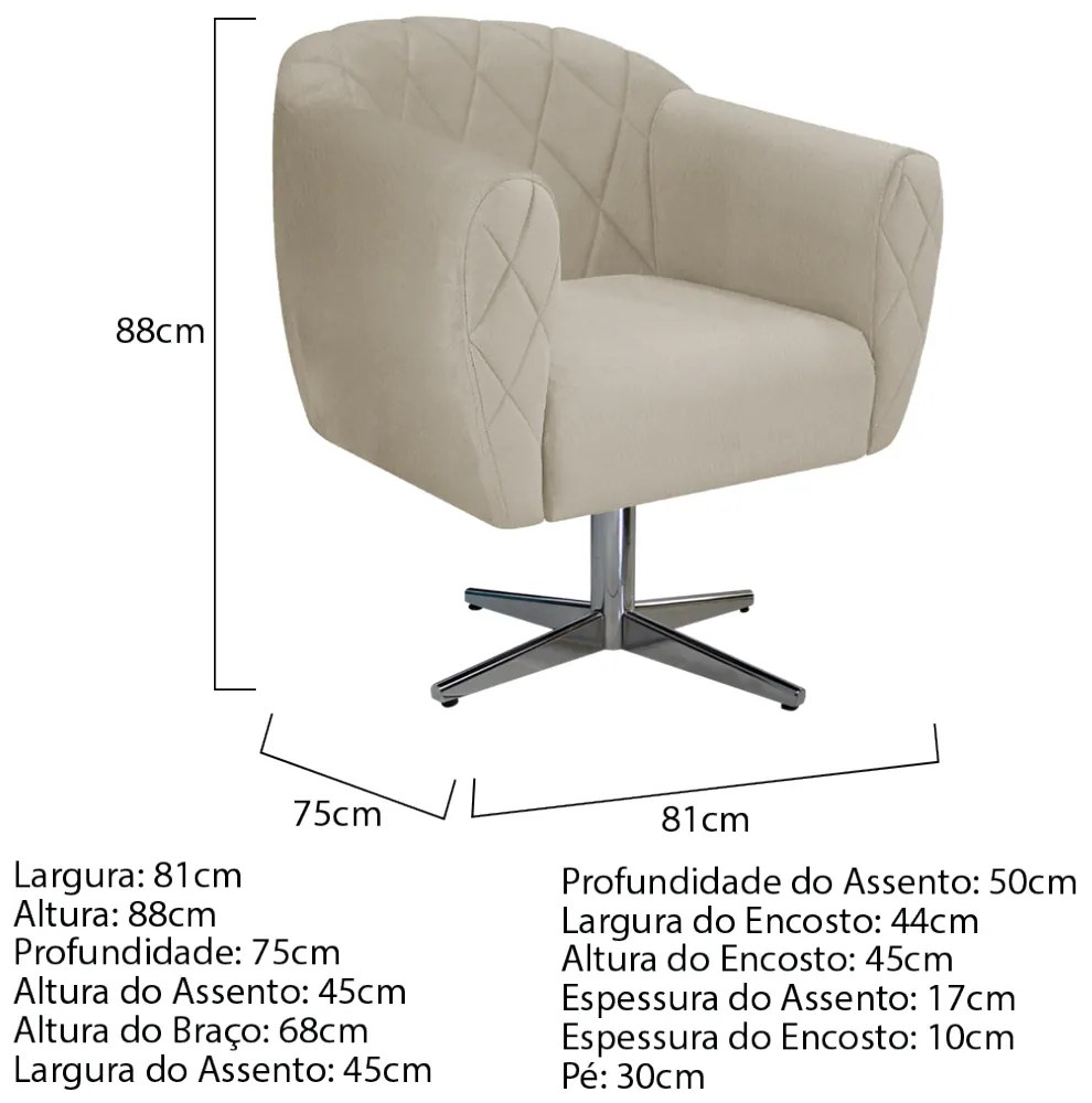 Poltrona Grazi Base Giratória de Metal Suede - ADJ Decor