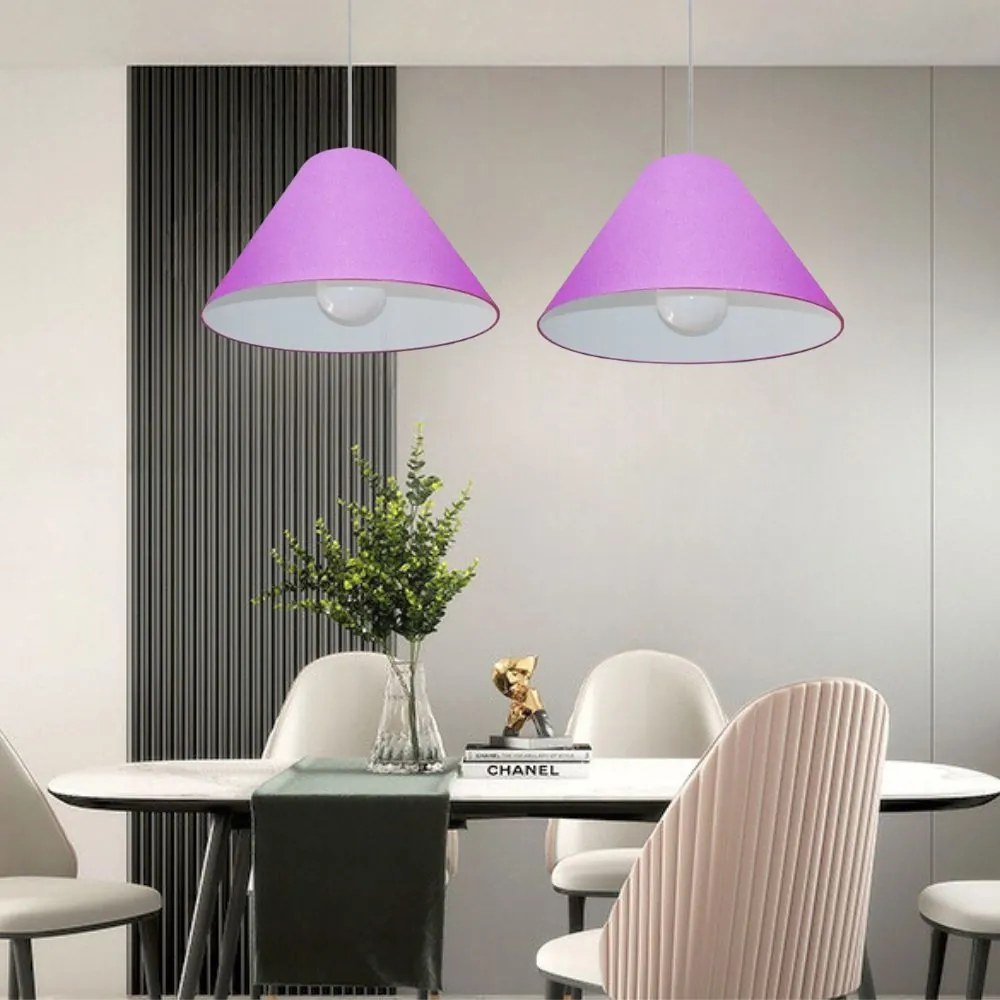 Lustre Pendente Cone Md-4078 Cúpula em Tecido 25/40x15cm Lilás - Bivolt