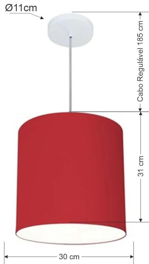 Lustre Pendente Cilíndrico Vivare Md-4036 Cúpula em Tecido 30x31cm - Bivolt