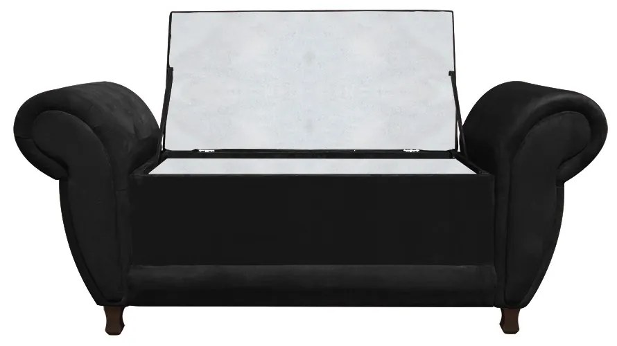 Recamier com Baú Itália Namoradeira Calçadeira Suede Preto - D'Rossi