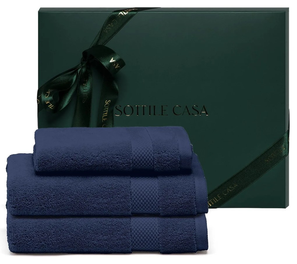 Kit Presente 2 Toalhas de Rosto + 1 Toalha de Lavabo Literie 100% Algodão Allure - Marino  Marino