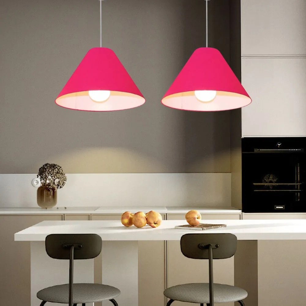 Lustre Pendente Cone Md-4078 Cúpula em Tecido 25/40x15cm Rosa Pink - Bivolt