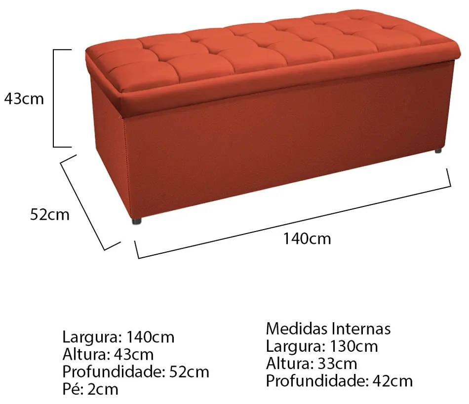 Calçadeira Copenhague 140 cm Casal Suede Terracota - ADJ Decor