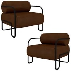 Poltrona Decorativa Industrial Kit 2 Kira Z08 Sintético Marrom Escuro