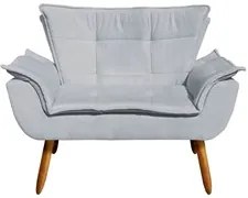 Kit 2 Poltronas Namoradeiras Pés Palito 2 Lugares Opla Suede Cinza - I