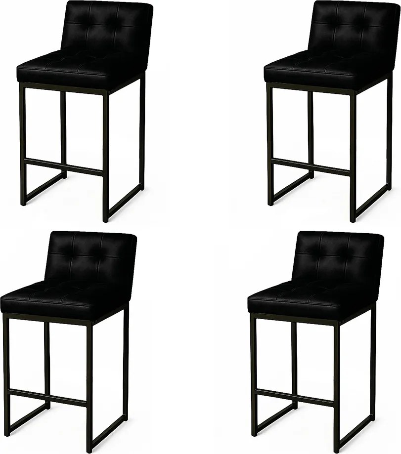 Banqueta Cozinha Alta com Encosto Industrial Kit 4 Preto Lirina PU Preto C05 - D'Rossi