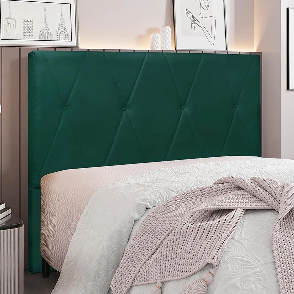 Cabeceira Decorativa Casal 1,40M Yves Veludo Verde Floresta G63 - Gran Belo
