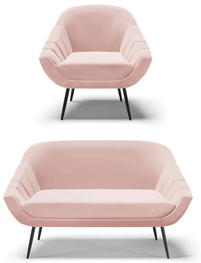 Kit 01 Namoradeira 02 Lugares e 01 Poltrona Giovana Veludo Pés Palito de Ferro D03 - D'Rossi - Rose