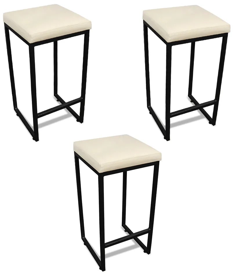 Banqueta Alta para Cozinha Industrial Kit 3 Nick Preto e Sintético D03 - D'Rossi - Bege