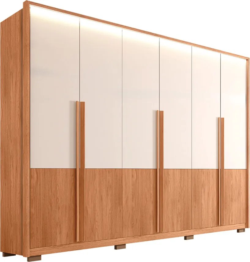 Guarda Roupa Casal Space com 6 Portas de Bater 4 Gavetas e Led MDP Freijo/OffWhite G11 - Gran Belo