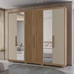 Guarda Roupa Casal 260cm Com Espelho Gaia Carvalho/Fendi Z17 - Mpozena