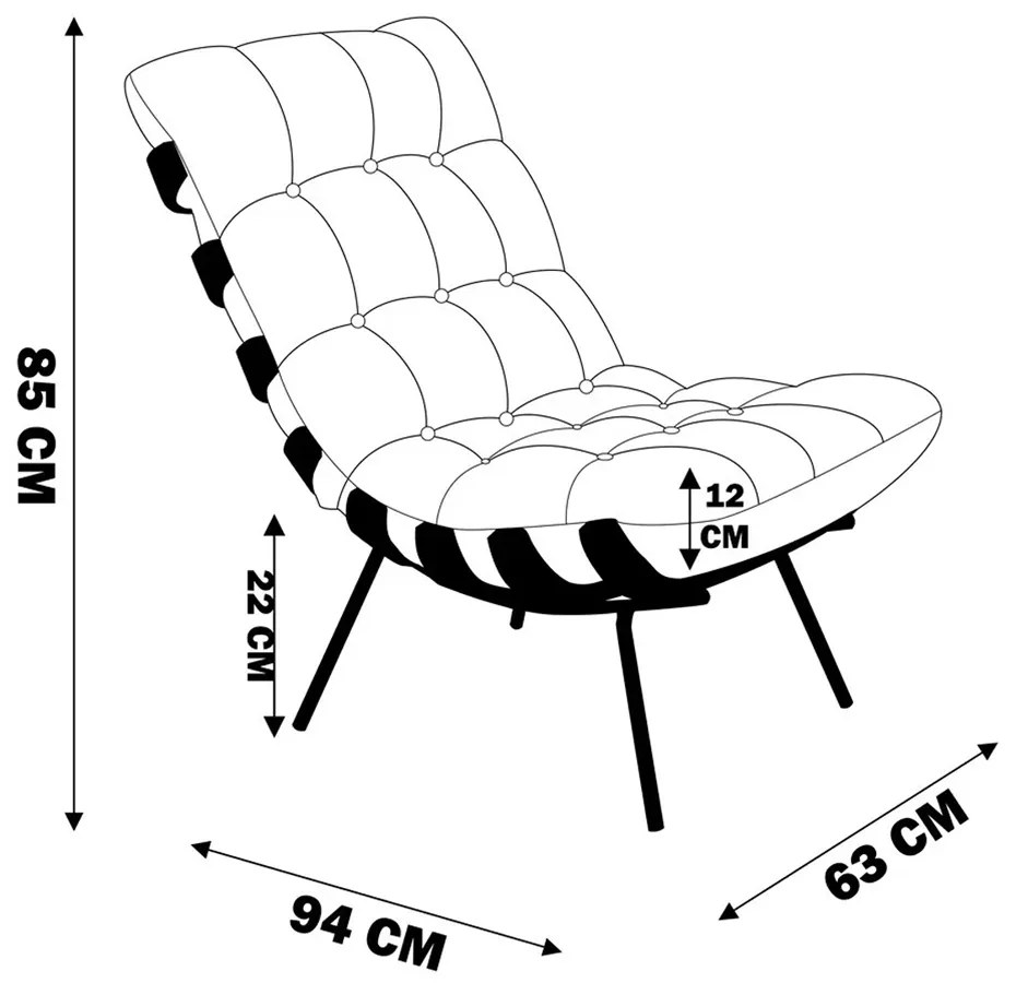Poltrona Decorativa Sala de Estar Costela Base Preta Couro Mel G34 - Gran Belo