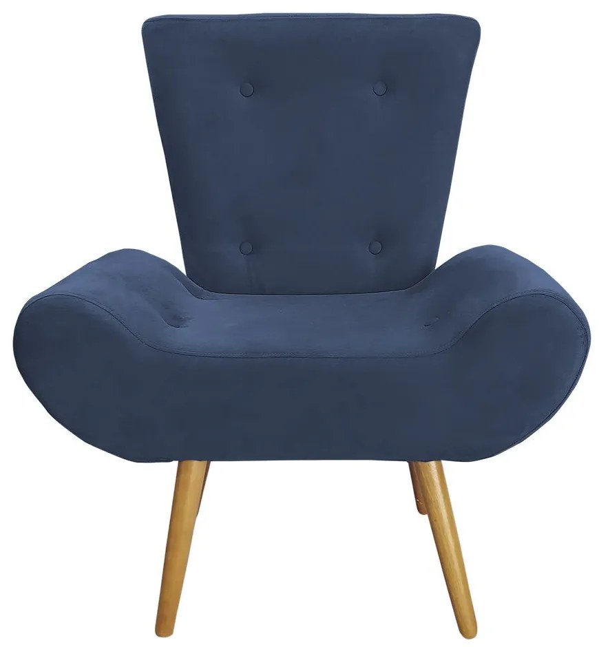 Poltrona Decorativa Emília Barca Pés Palito Suede Azul - Sheep Estofados