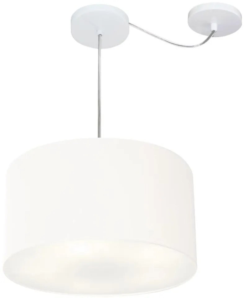 Lustre Pendente Cilíndrico Com Desvio De Centro Md-4256 Cúpula em Tecido 40x21cm Branco - Bivolt