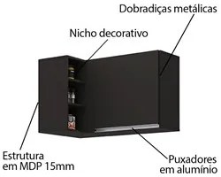 Armário Aéreo de Canto Reto Com Nicho Adega Austin Preto - Lumil