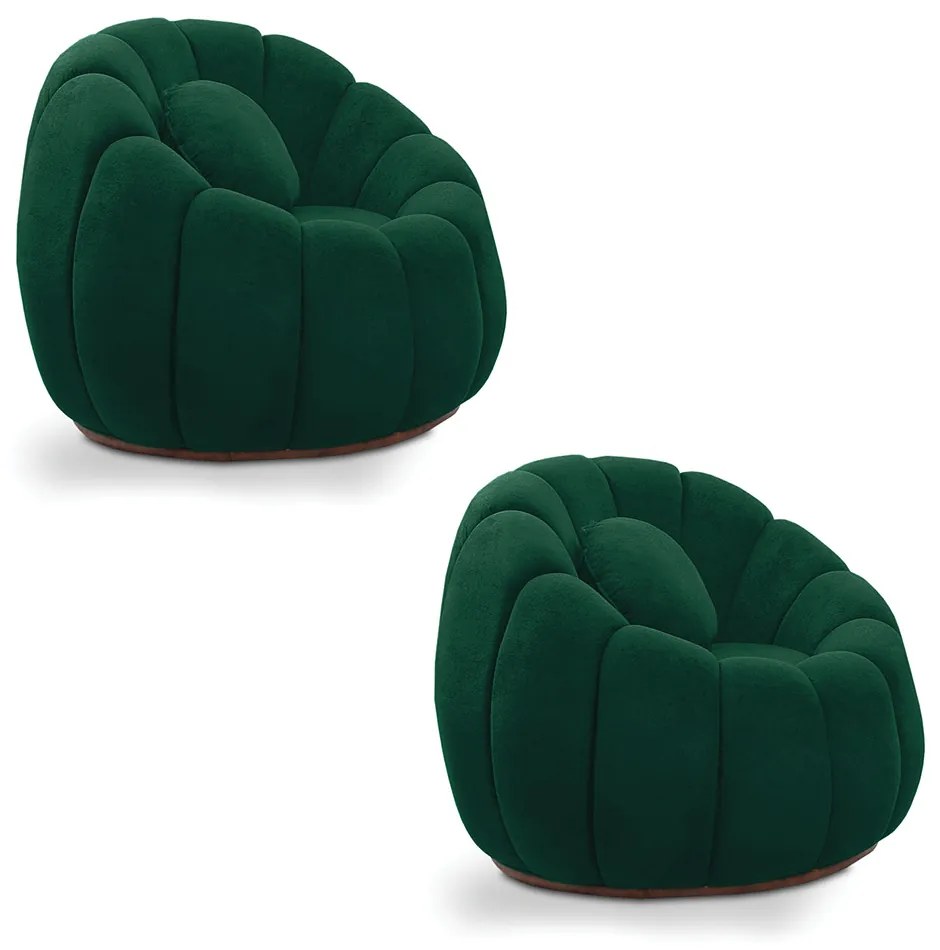 Poltrona Decorativa Orgânica para Sala Kit 2 Cloud Bouclê E03 - D'Rossi - Verde