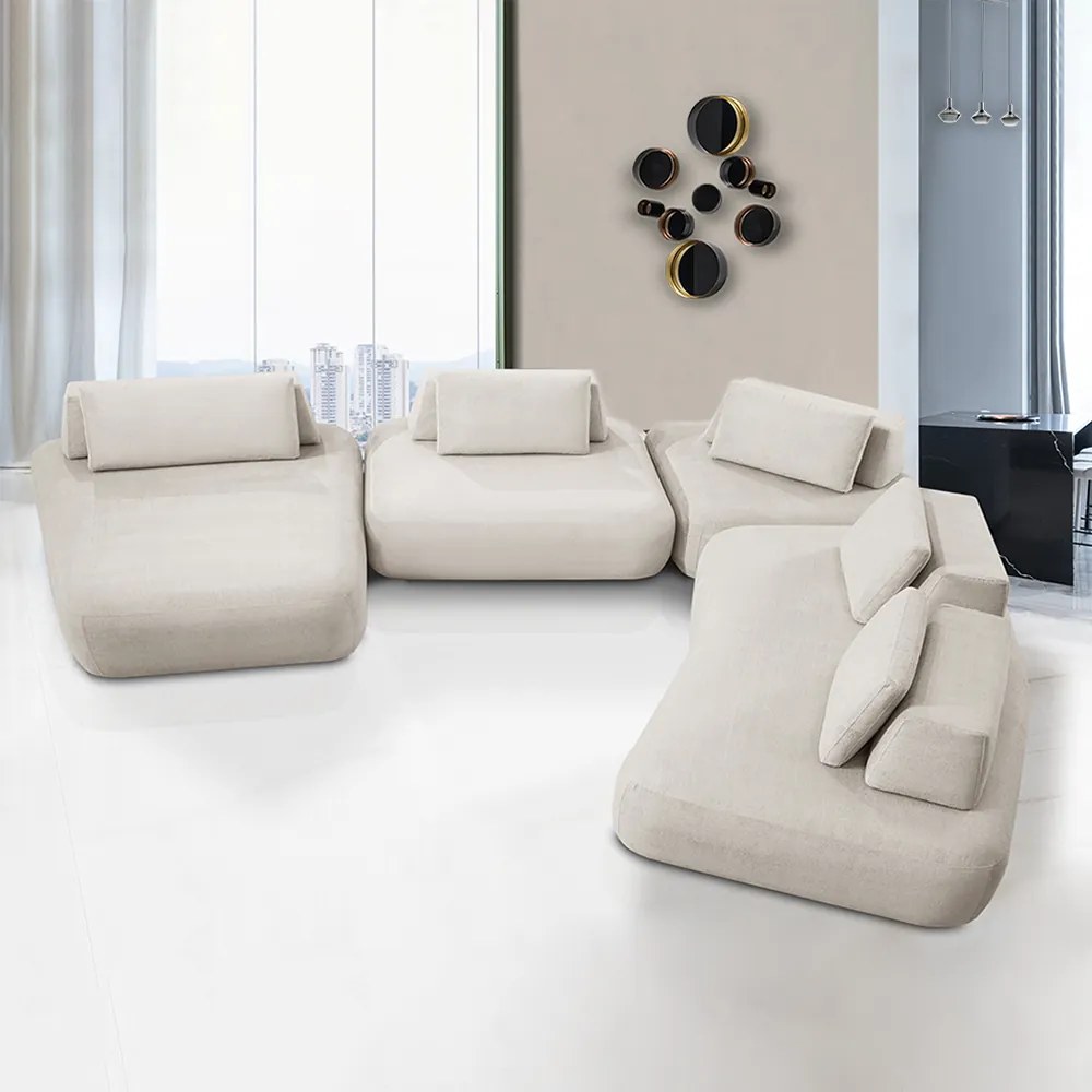 Sofá Sala de Estar Modulado Design Moderno 615cm Pés de Madeira Appa Veludo Bege G93 - Gran Belo