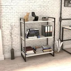 Kit 2 Estantes Livreiro Prisma Estilo Industrial 80cm 3 Prateleiras C0