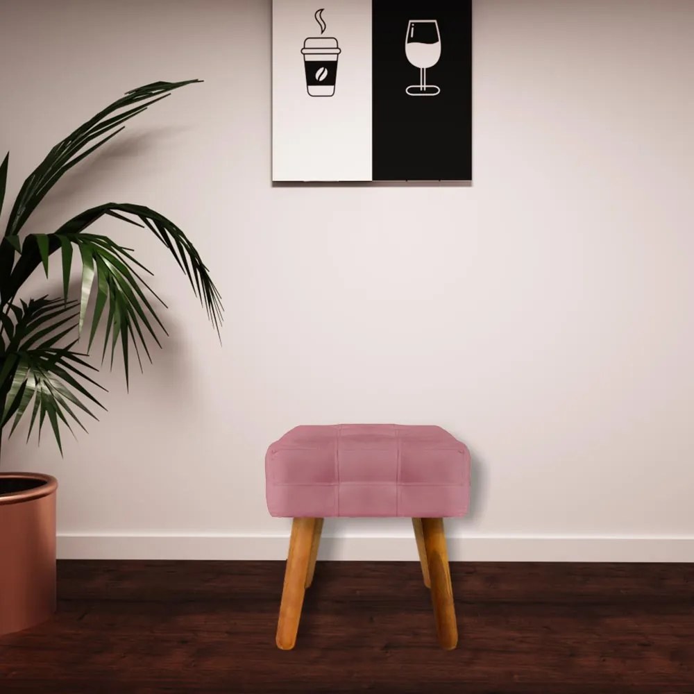 Puff Decorativo Pés Palito Karen Suede Rosê G19 - Gran Belo