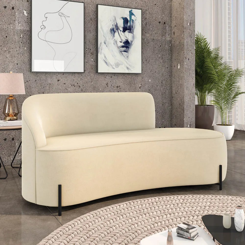 Sofá 3 Lugares Orgânico 180cm Pé Ferro Preto Morgan Suede D03 - D'Rossi - Bege