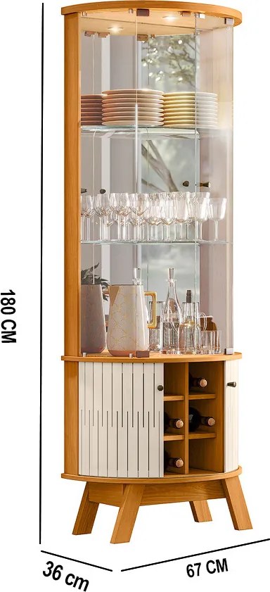 Cristaleira de Vidro com Led 67cm Sala de Jantar Ravion M20 - D'Rossi - Cinamomo e Off White