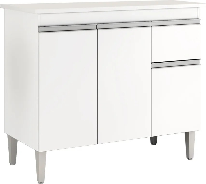 Balcão Cozinha com Tampo 100cm 3 Portas Taylla A01 - D'Rossi - Branco
