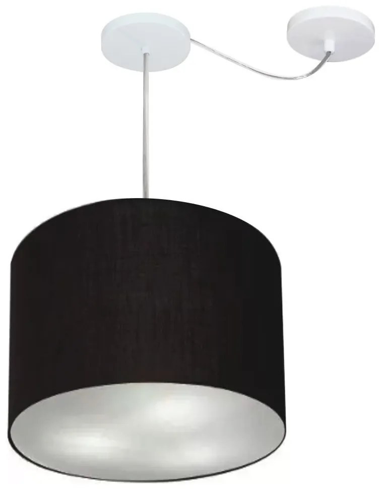 Lustre Pendente Cilíndrico Com Desvio Md-4258 Cúpula em Tecido 40x30cm Preto - Bivolt