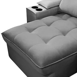 Sofá Retrátil 3 Lugares com Porta Copo 250cm Andes F05 Veludo Cinza -