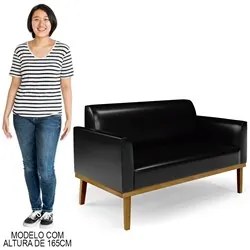 Sofá Namoradeira e 2 Poltronas Base Madeira Castanho Maressa Sintético