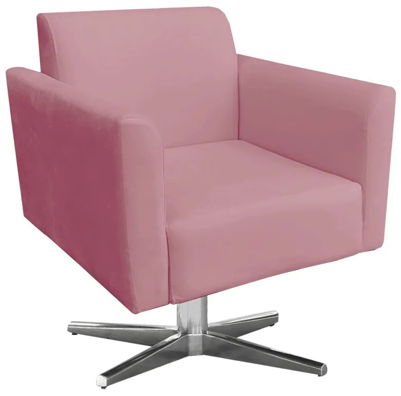 Kit 02 Poltronas Giratória Marisa Suede Base Cromada - Rose